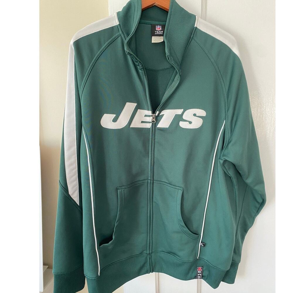 NY JETS Full Zip NFL Team Apparel Track Jacket Mens XL Green New York White NJ